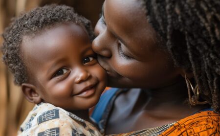 African Mother Lovingly Kissing Her Baby Depicting Family Bonds And Maternal Affection