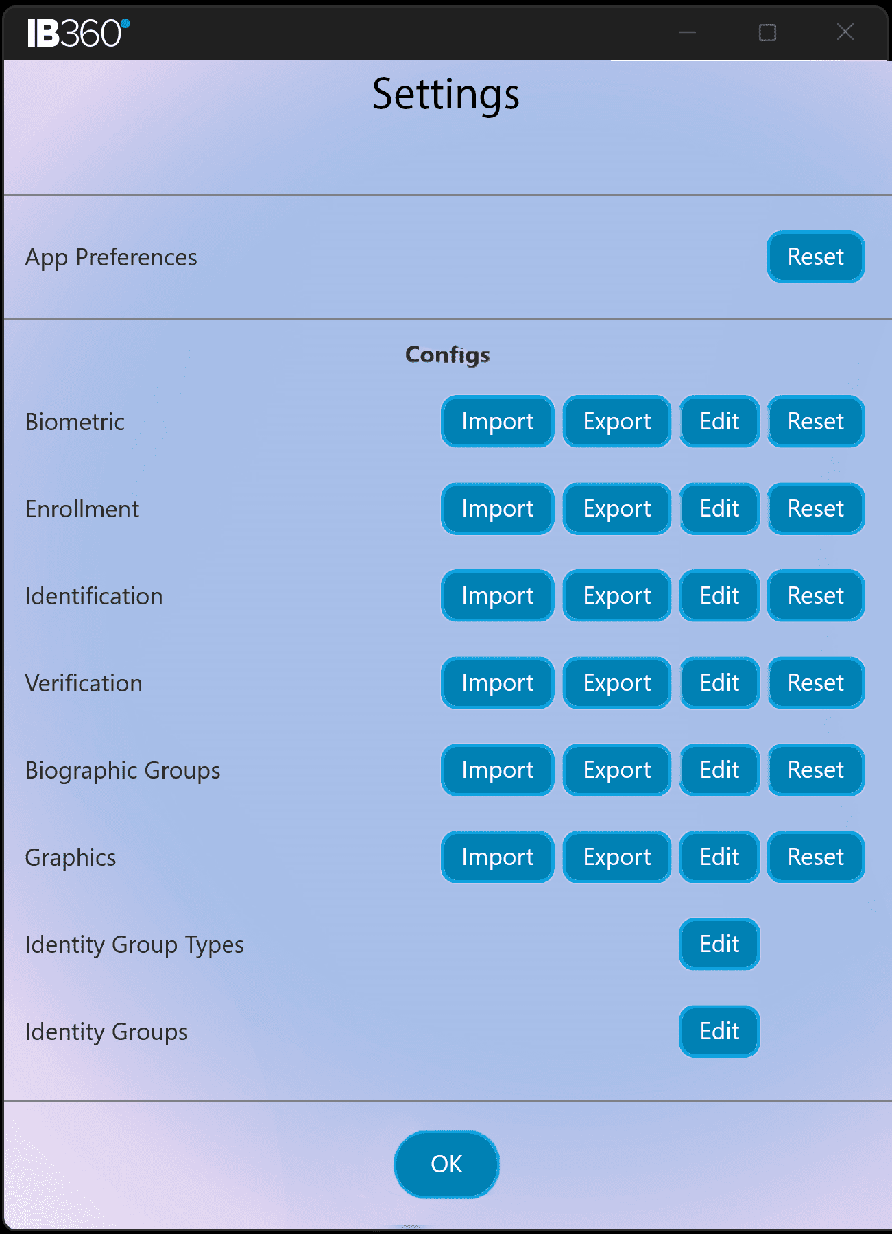 iB360 Settings Screen